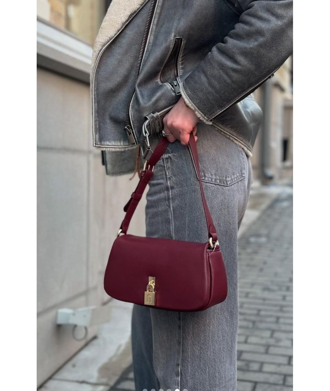 FURLA Бордовая кожаная сумка через плечо, фото 3