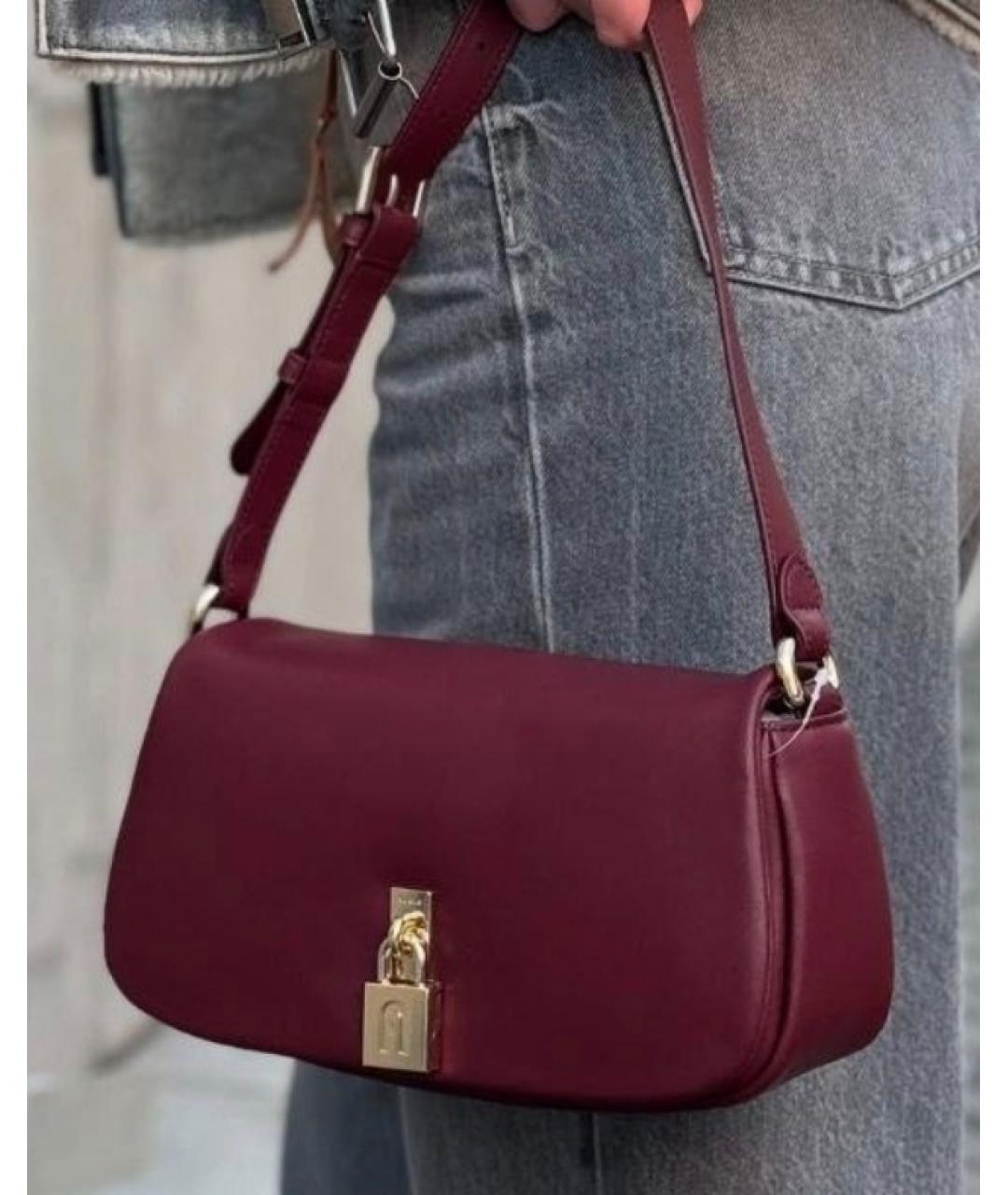 FURLA Бордовая кожаная сумка через плечо, фото 9