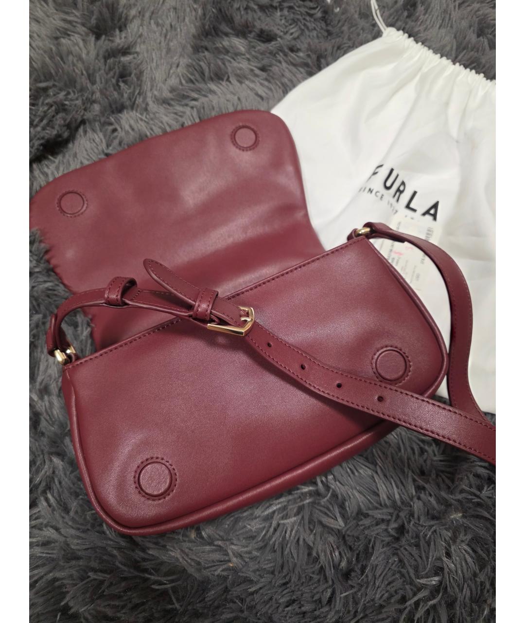 FURLA Бордовая кожаная сумка через плечо, фото 2