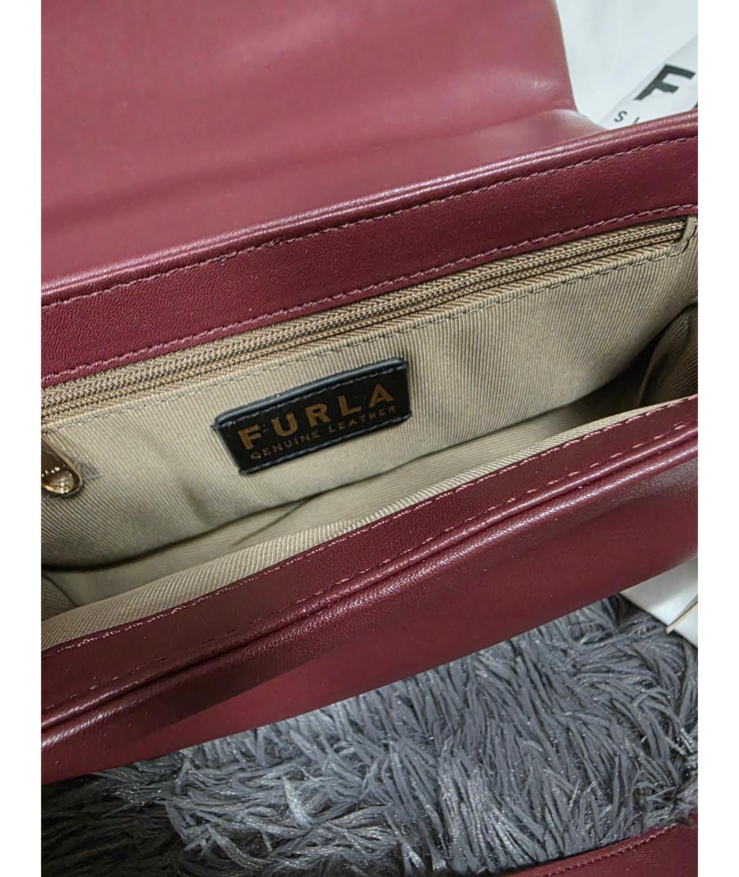 FURLA Бордовая кожаная сумка через плечо, фото 7