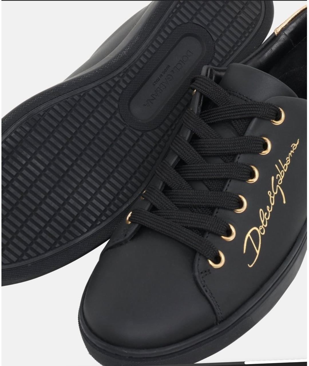 DOLCE&GABBANA Черные кожаные кеды, фото 2