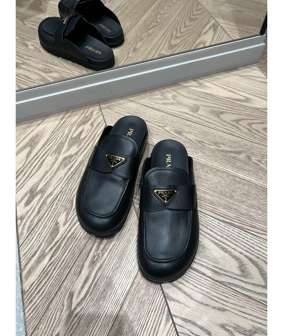PRADA Черные кожаные сабо, фото 3
