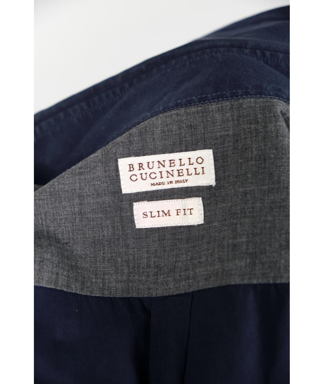 BRUNELLO CUCINELLI Синяя хлопковая кэжуал рубашка, фото 4
