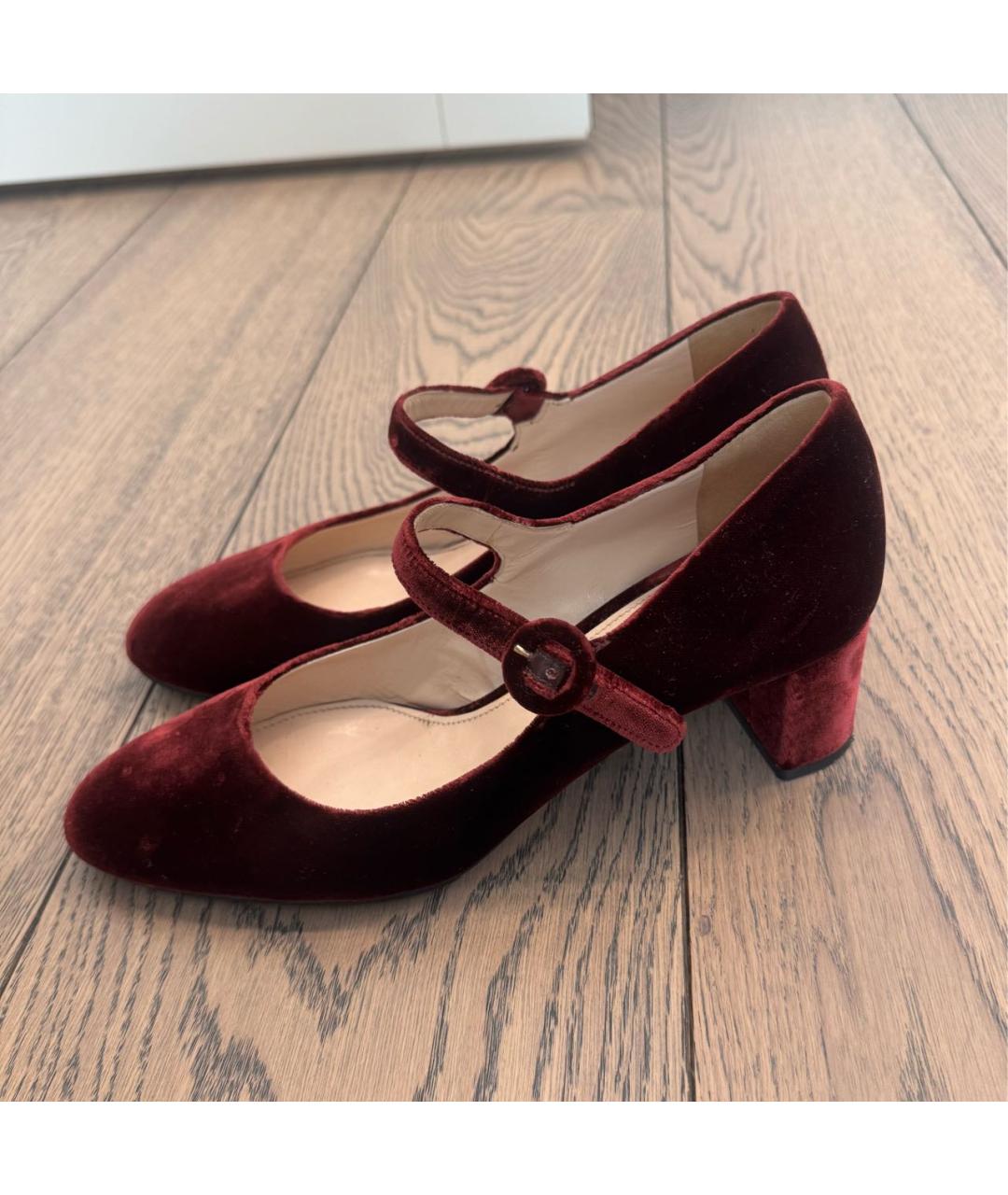 PRADA Бордовые бархатные туфли, фото 4