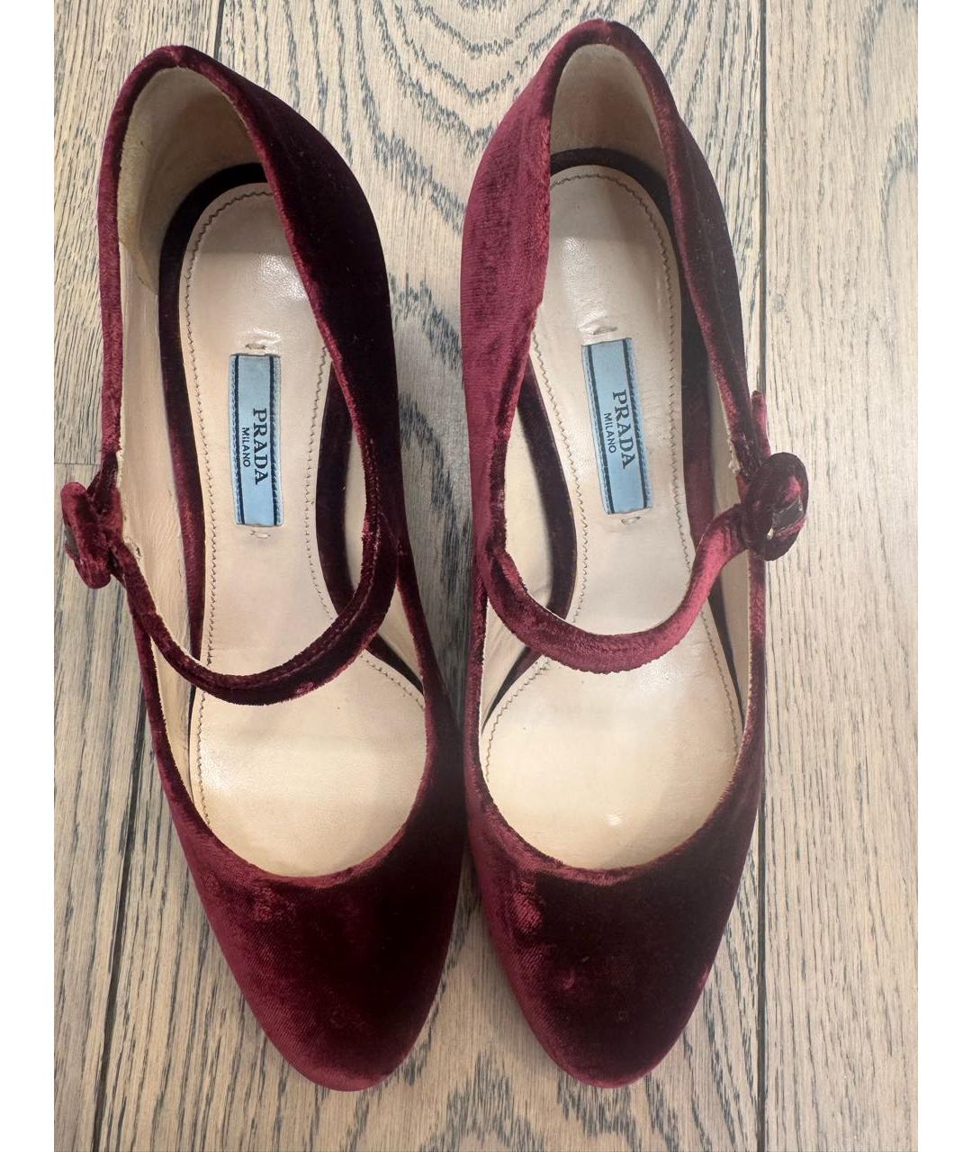 PRADA Бордовые бархатные туфли, фото 5