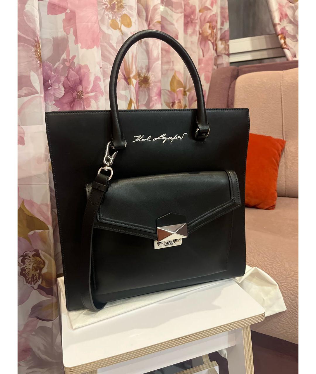 KARL LAGERFELD Черная кожаная сумка с короткими ручками, фото 5