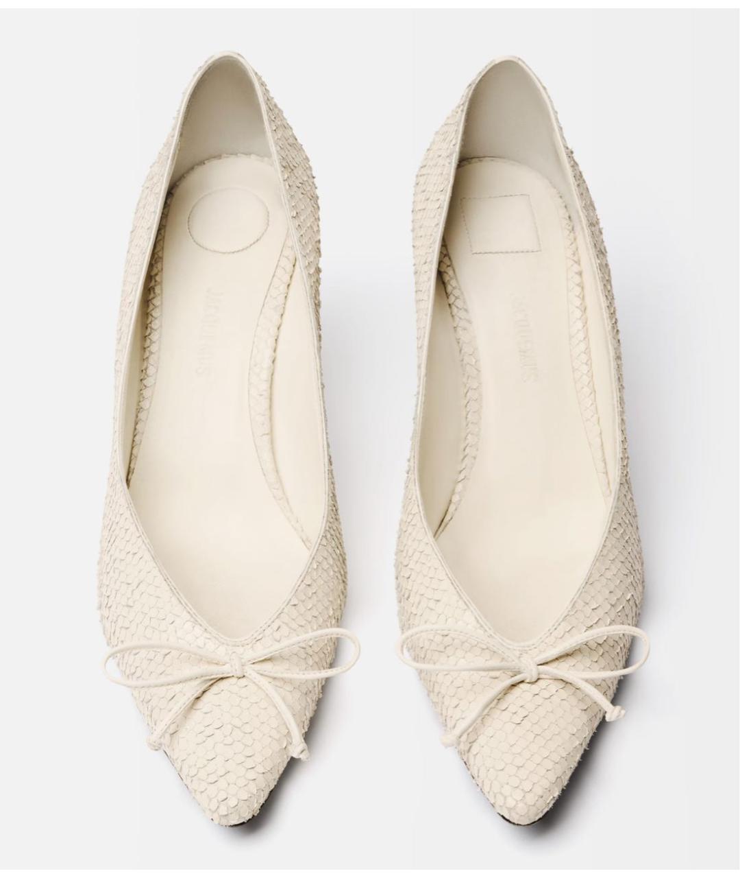 JACQUEMUS Белые кожаные лодочки на низком каблуке, фото 6