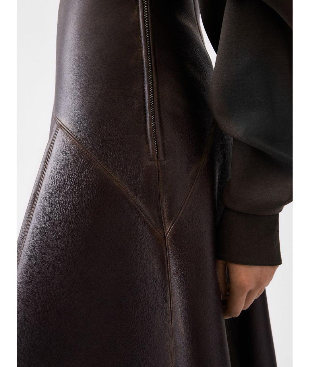 JACQUEMUS Коричневая кожаная юбка миди, фото 6