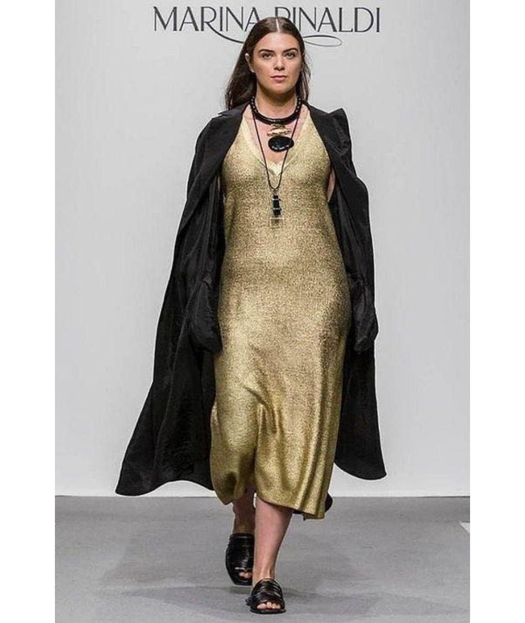 MARINA RINALDI Золотое вискозное повседневное платье, фото 7