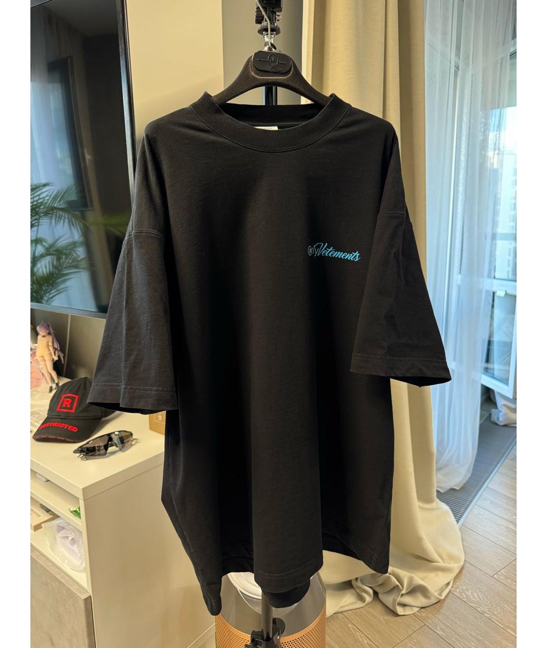 VETEMENTS Черная хлопковая футболка, фото 9