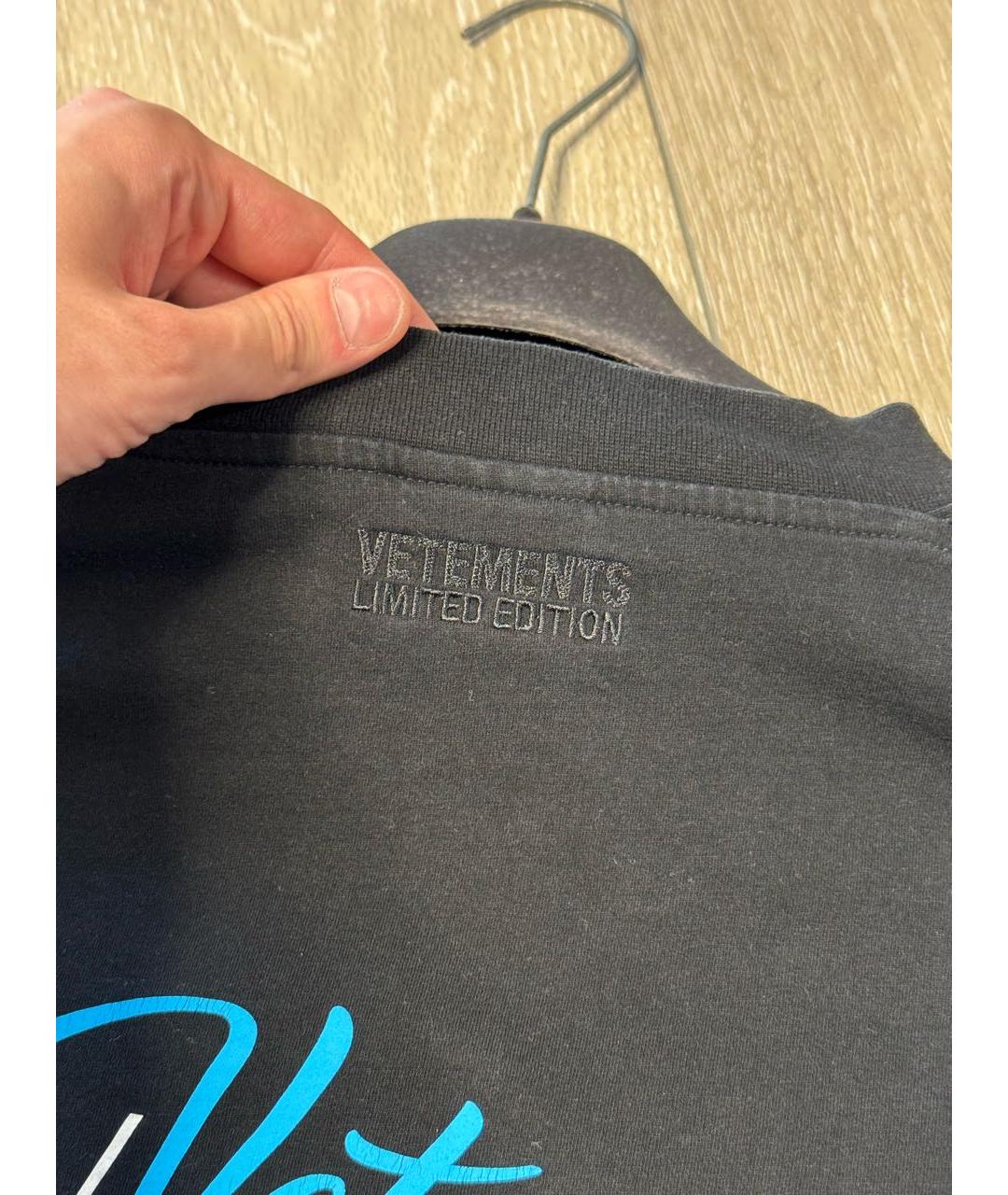 VETEMENTS Черная хлопковая футболка, фото 6