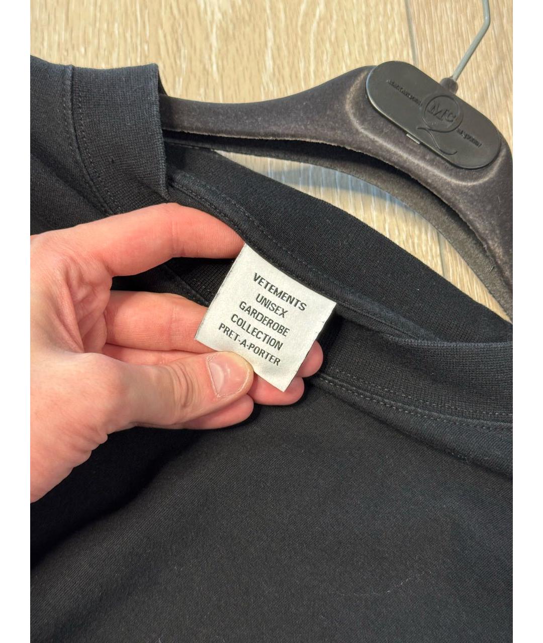 VETEMENTS Черная хлопковая футболка, фото 3