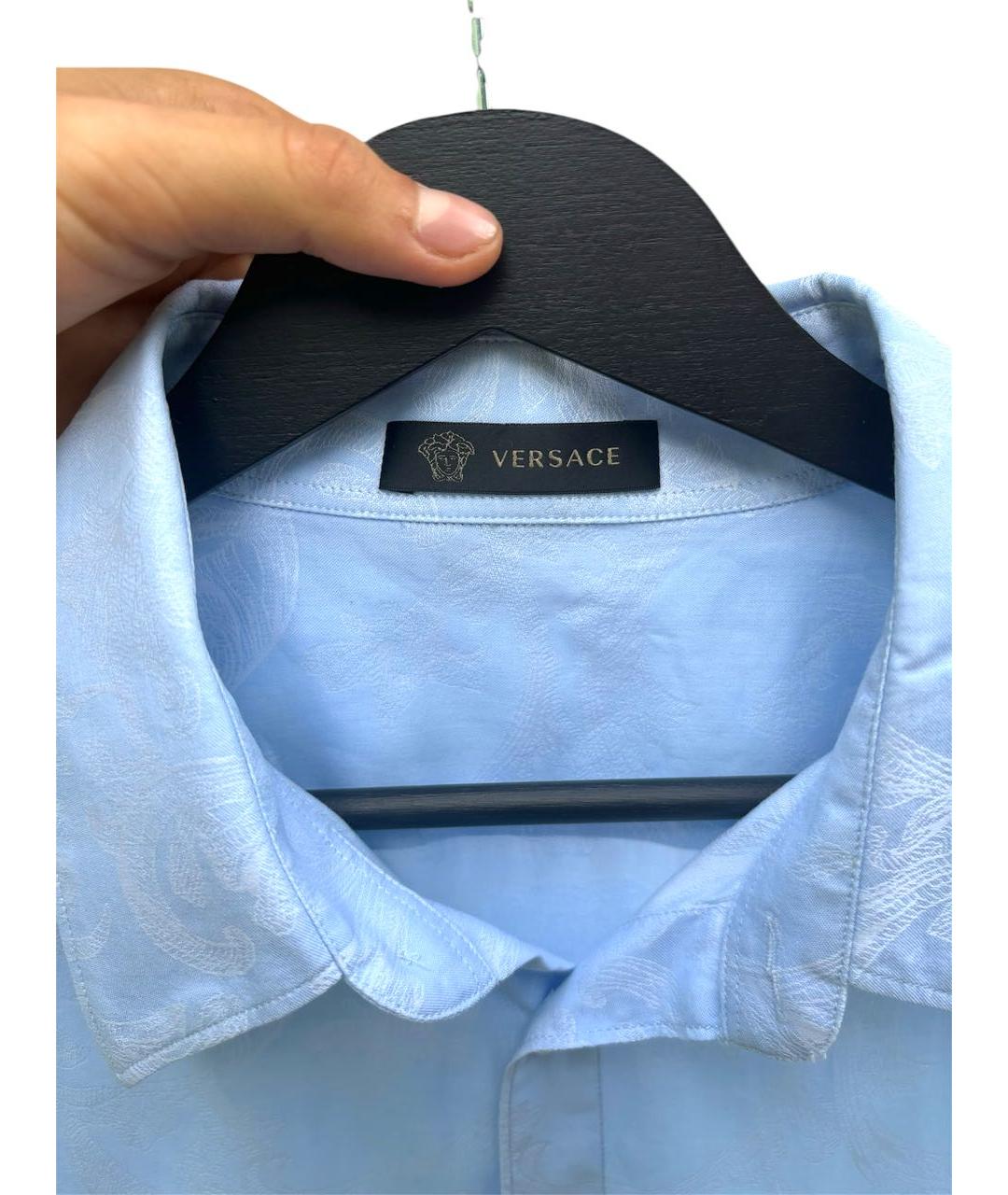 VERSACE Голубая хлопковая классическая рубашка, фото 7