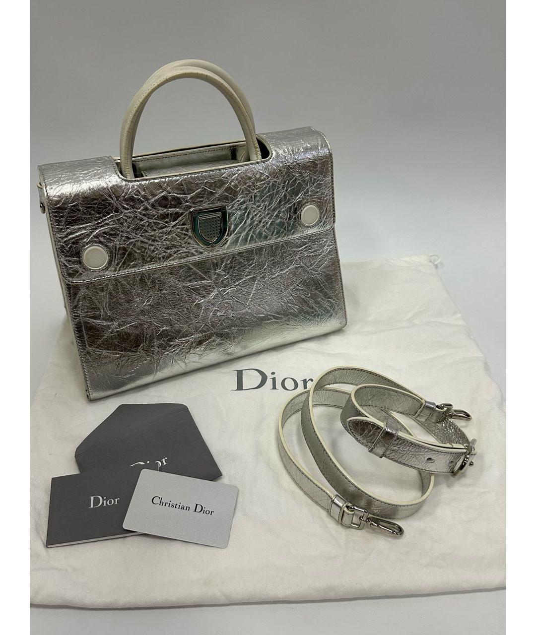 CHRISTIAN DIOR Серебряная кожаная сумка тоут, фото 5