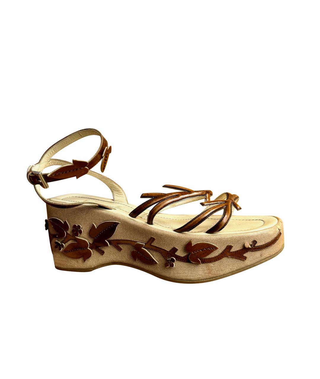 PRADA Коричневые кожаные босоножки, фото 1