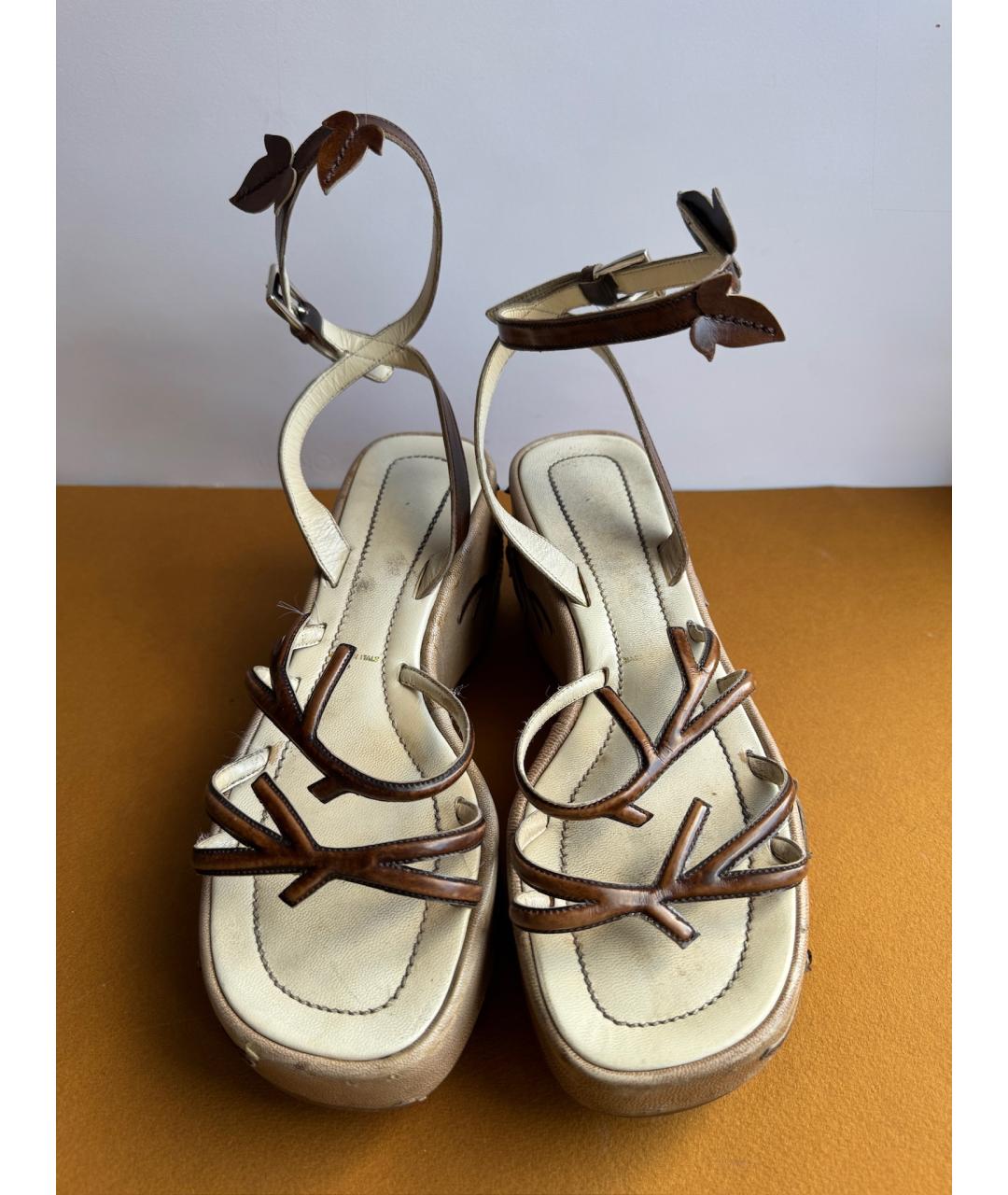 PRADA Коричневые кожаные босоножки, фото 3
