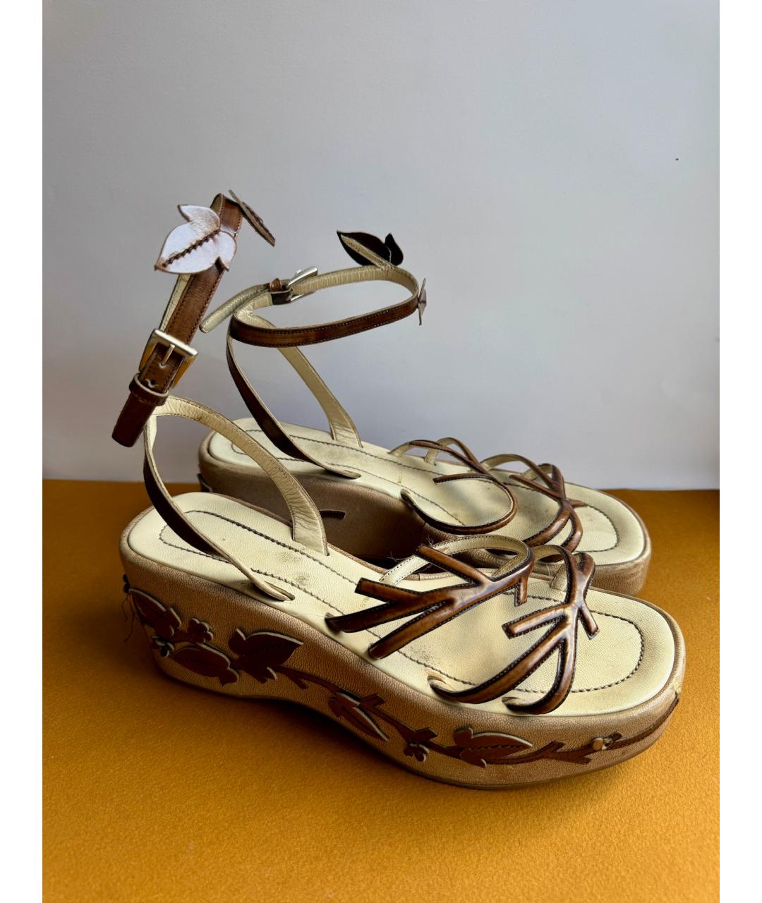 PRADA Коричневые кожаные босоножки, фото 4