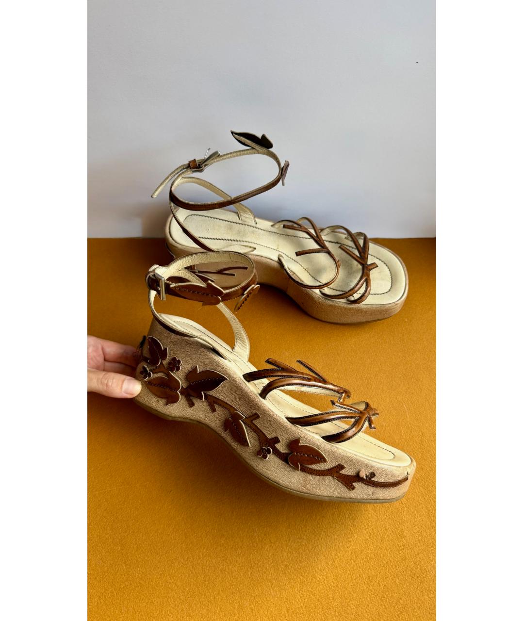 PRADA Коричневые кожаные босоножки, фото 10