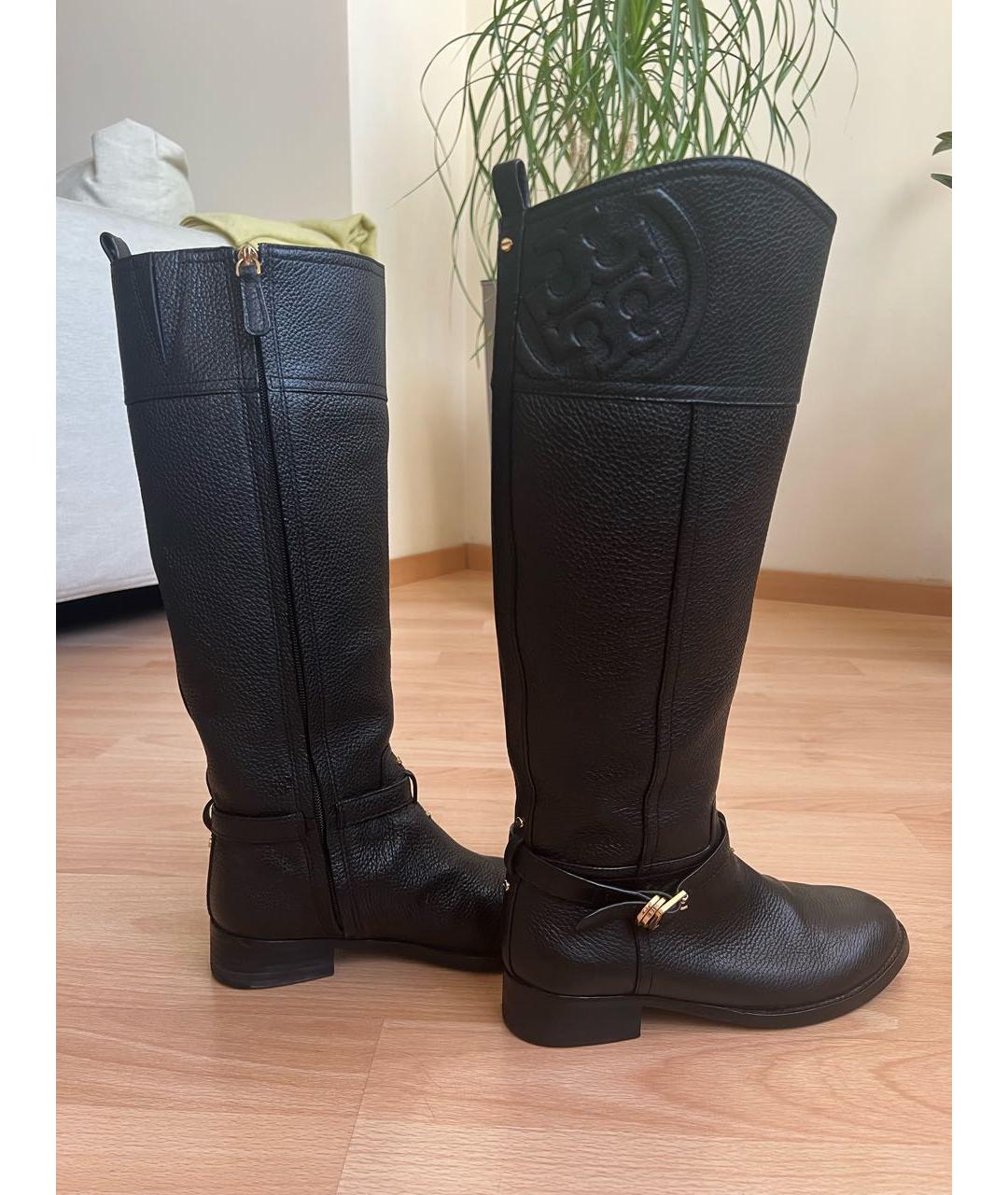 TORY BURCH Черные кожаные сапоги, фото 9