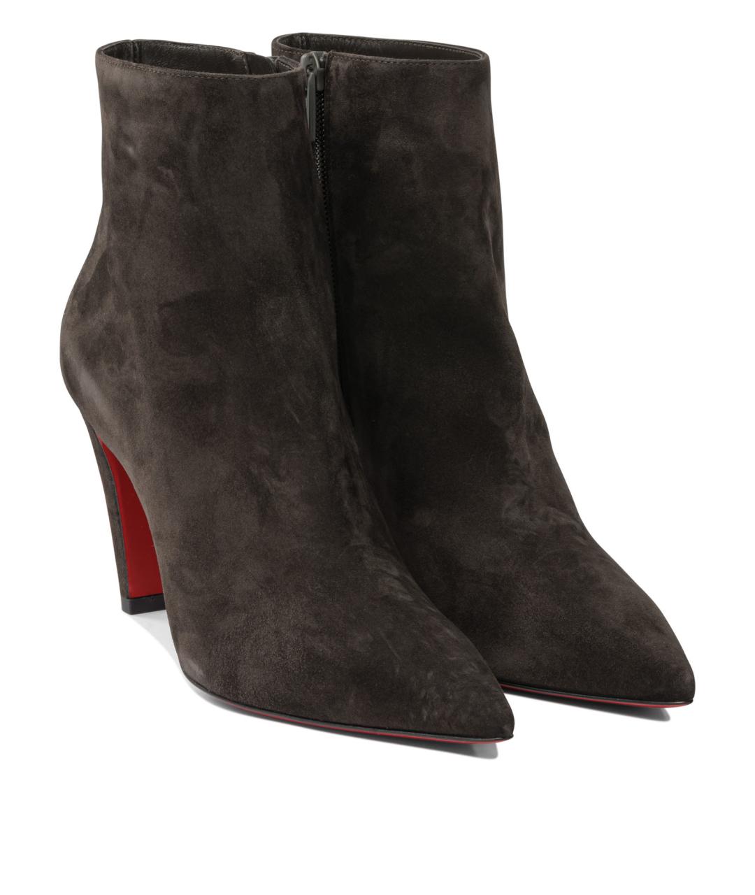 CHRISTIAN LOUBOUTIN Коричневые замшевые ботильоны, фото 2