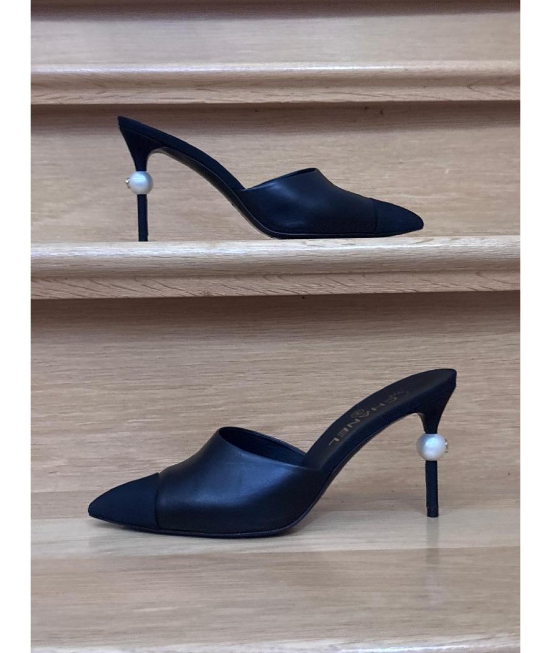 CHANEL Черные кожаные мюли, фото 6