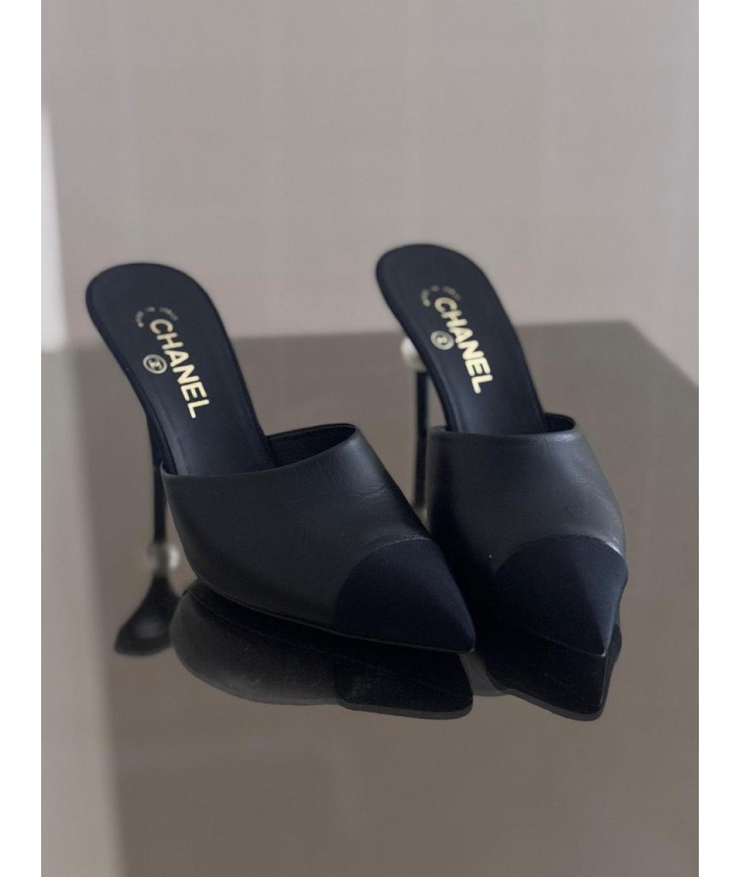 CHANEL Черные кожаные мюли, фото 8