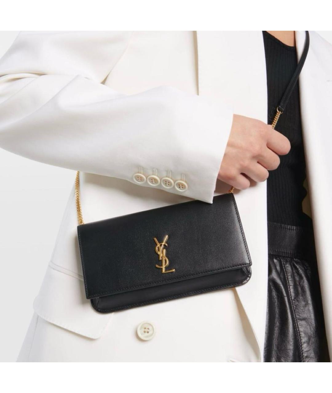 SAINT LAURENT Черная кожаная сумка через плечо, фото 2
