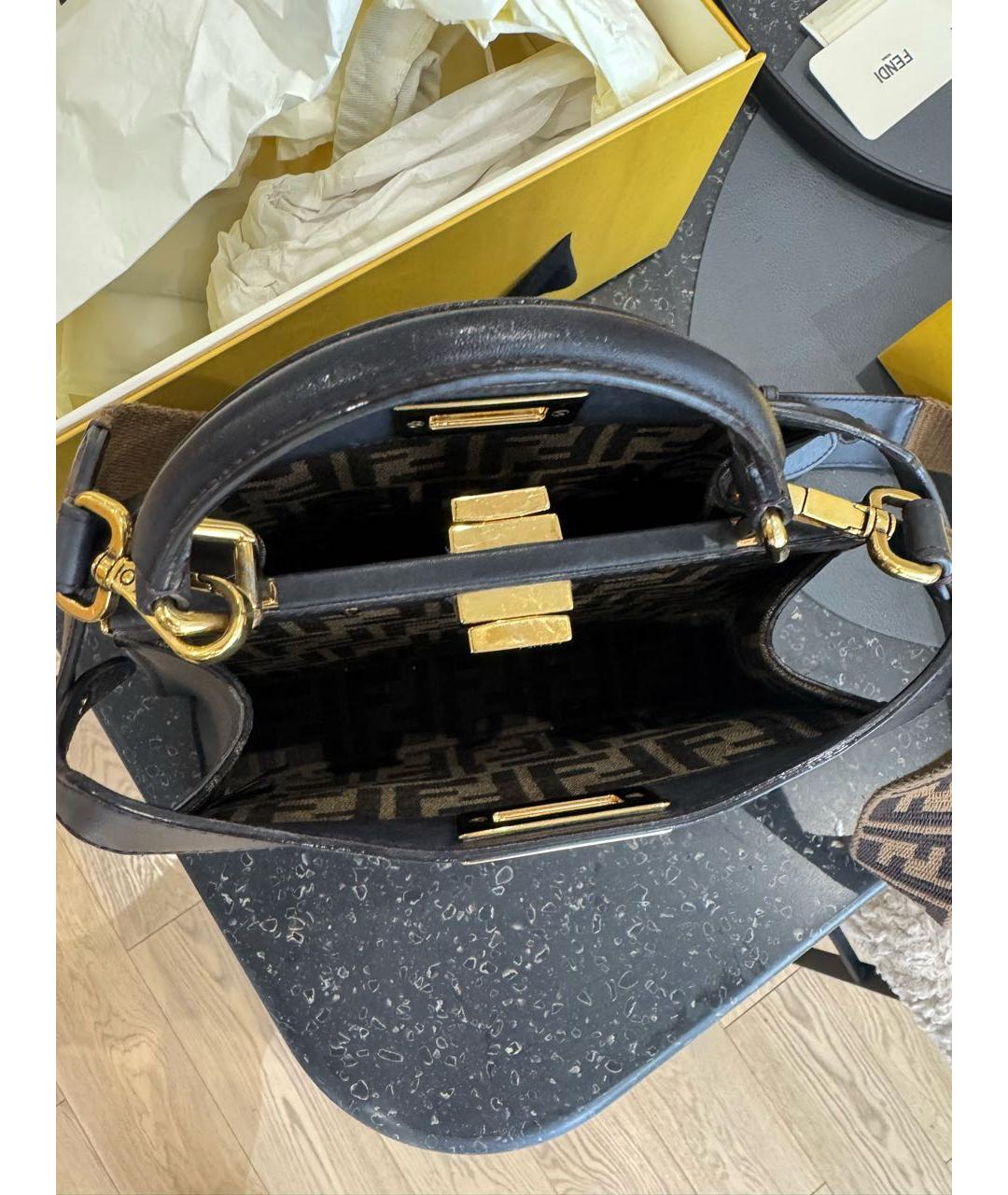 FENDI Черная кожаная сумка тоут, фото 5