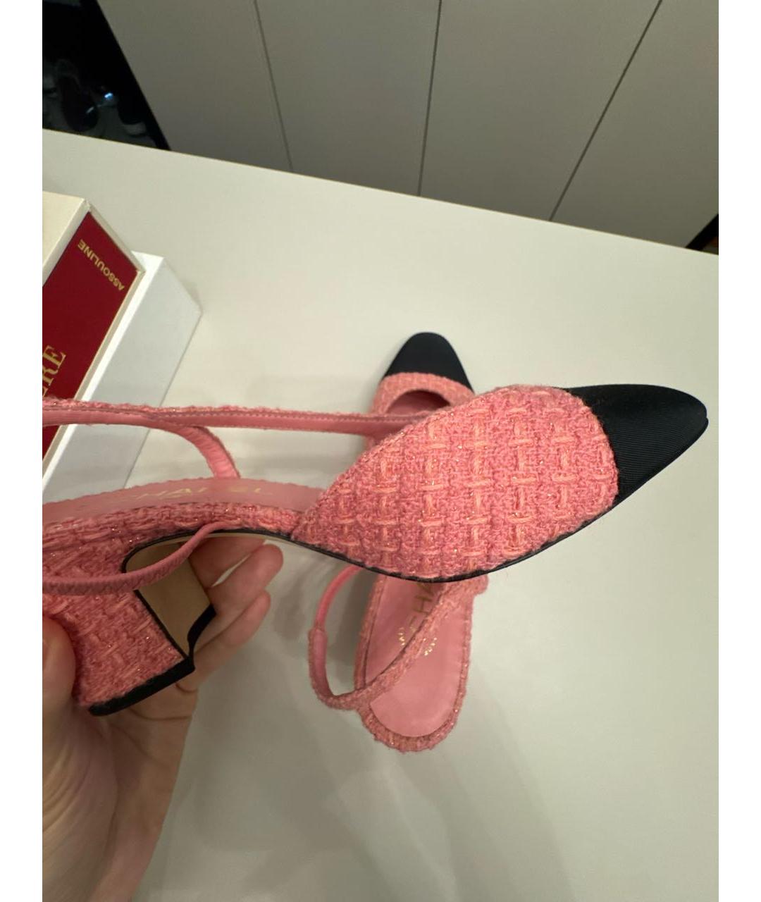 CHANEL Розовые текстильные туфли, фото 8