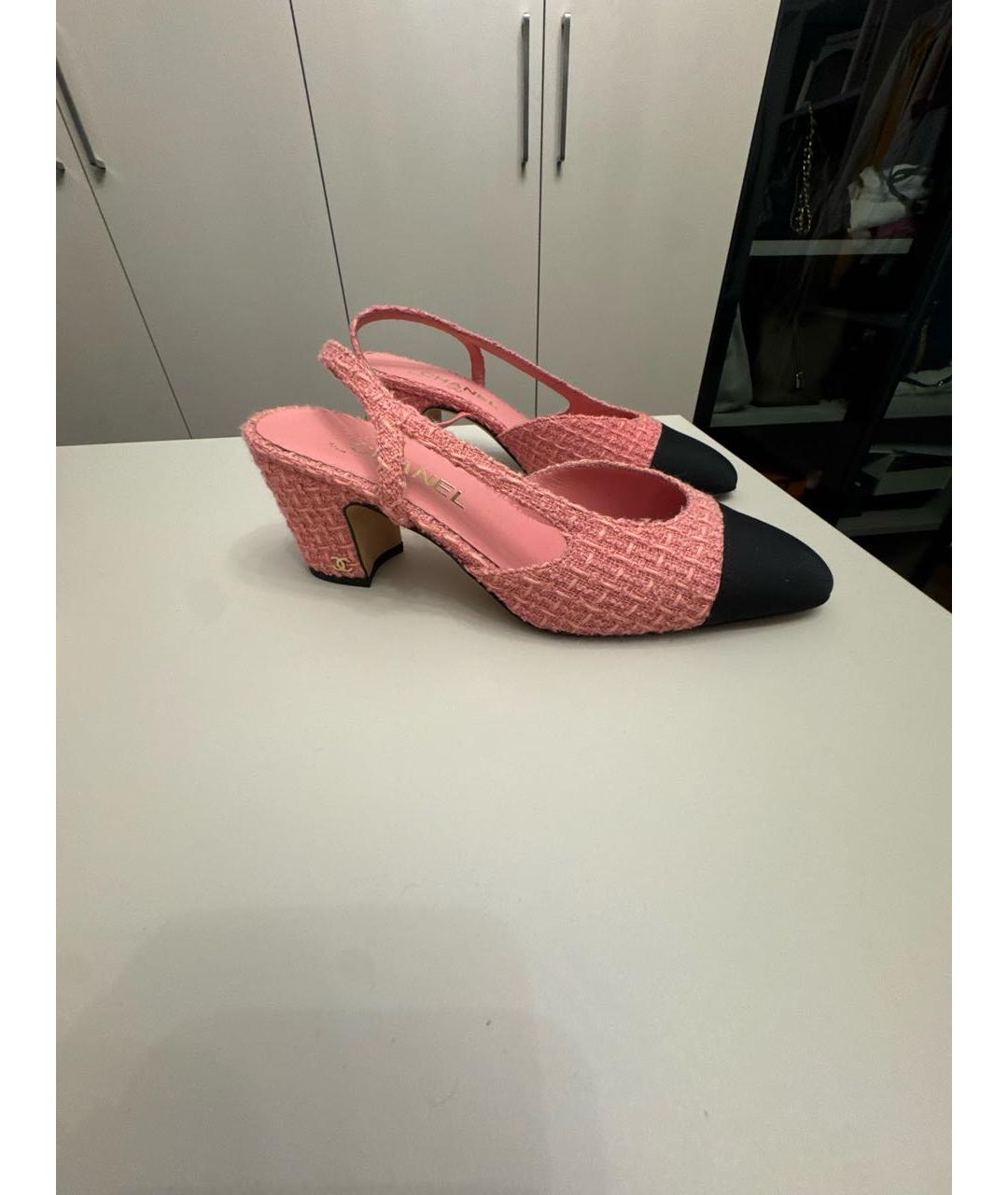 CHANEL Розовые текстильные туфли, фото 9