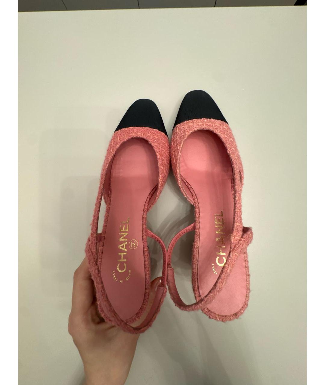 CHANEL Розовые текстильные туфли, фото 5