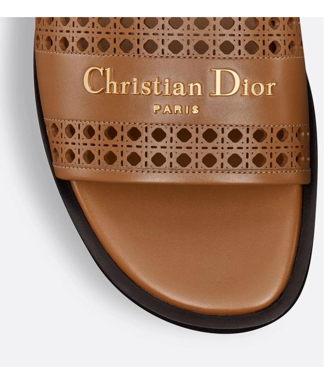 CHRISTIAN DIOR Коричневые кожаные шлепанцы, фото 4
