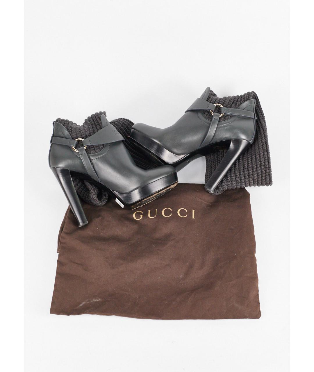 GUCCI Серые кожаные сапоги, фото 6
