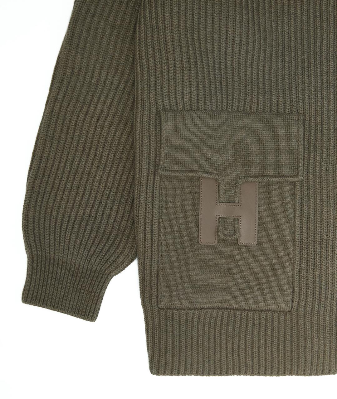 HERMES Хаки шерстяной джемпер / свитер, фото 3