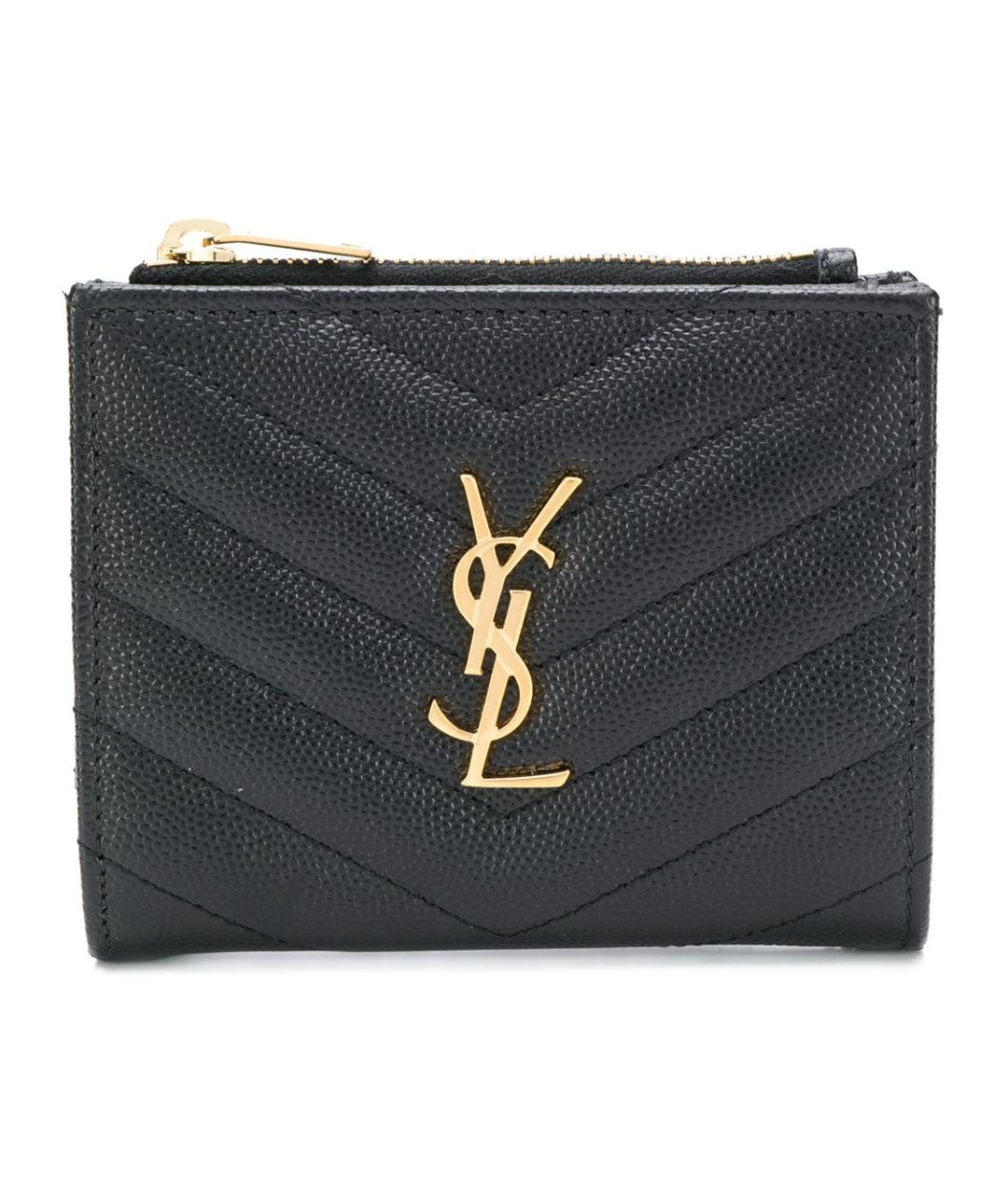 SAINT LAURENT Черный кожаный кошелек, фото 1
