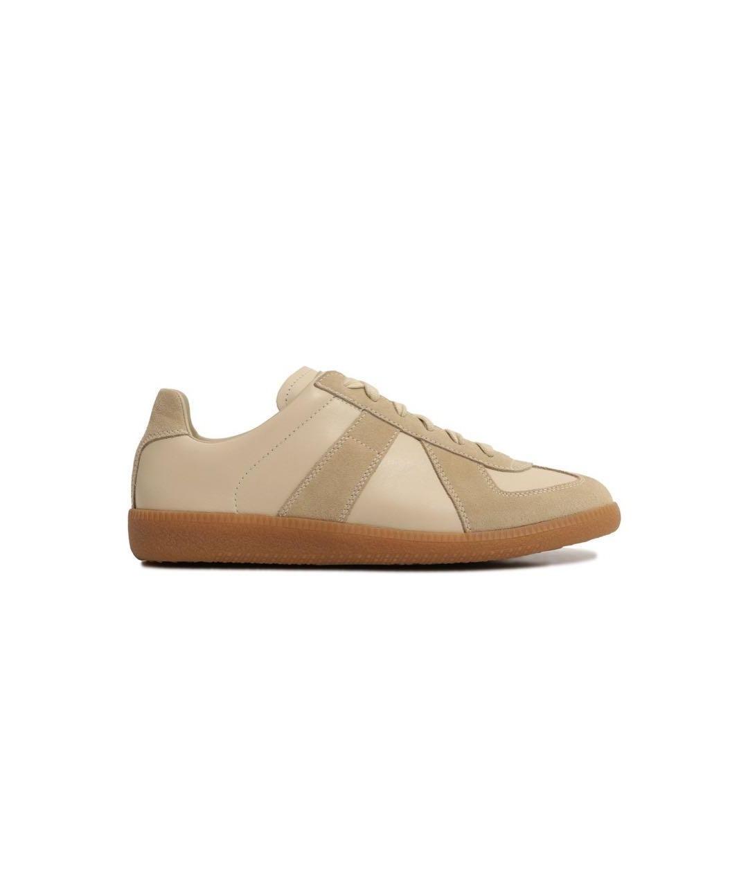 MAISON MARGIELA Бежевые кожаные кеды, фото 1
