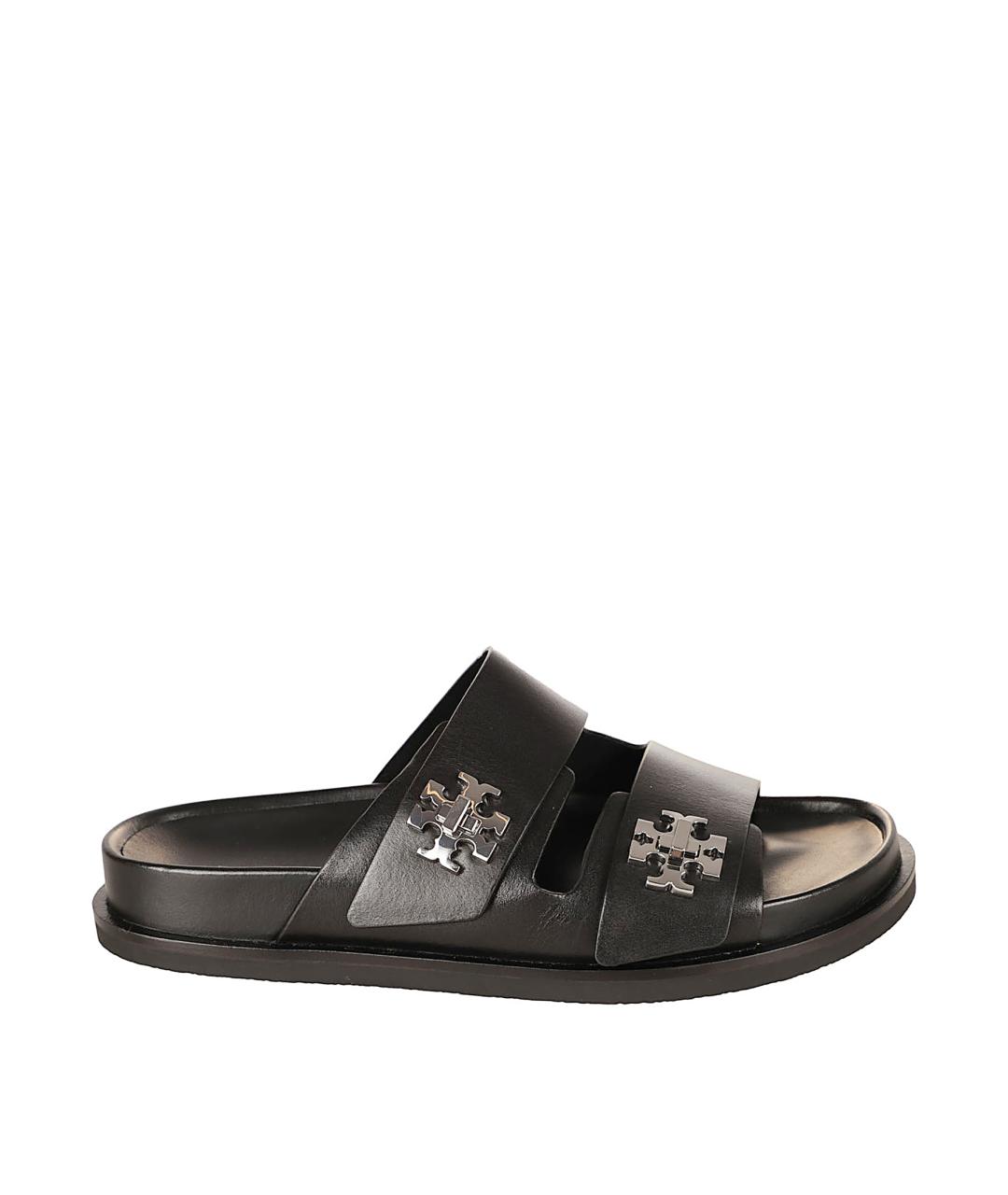 TORY BURCH Черные кожаные шлепанцы, фото 1
