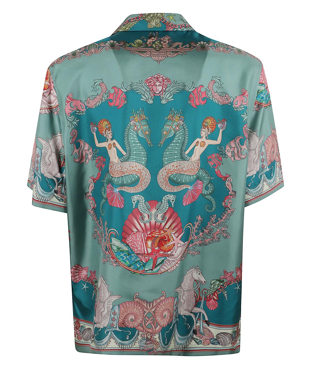VERSACE Бирюзовая шелковая кэжуал рубашка, фото 3
