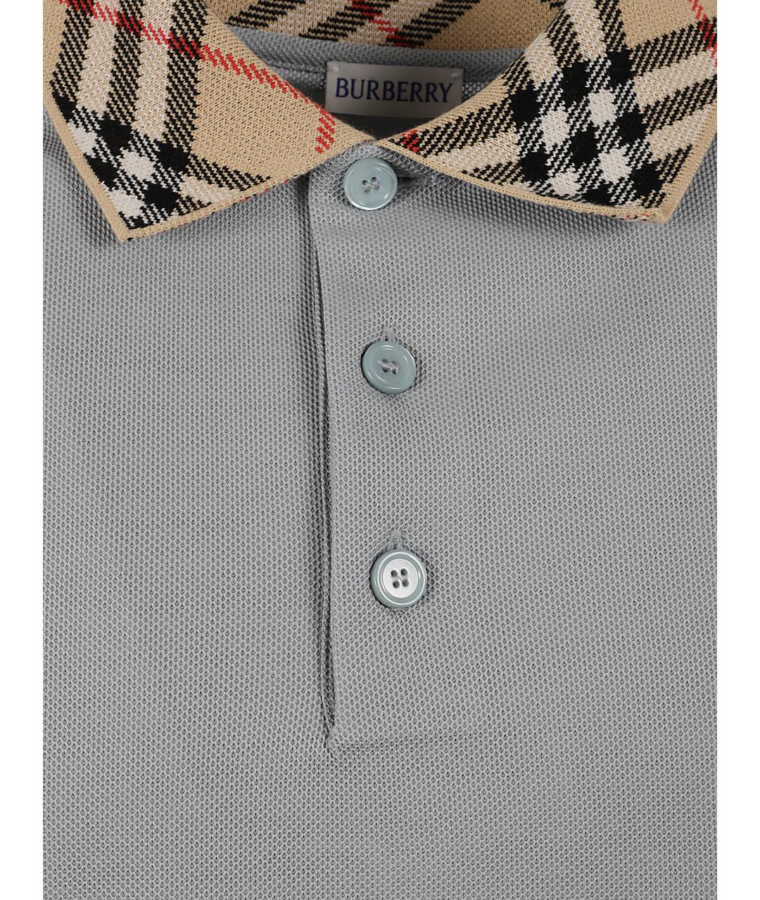 BURBERRY Серое хлопковое поло с коротким рукавом, фото 2