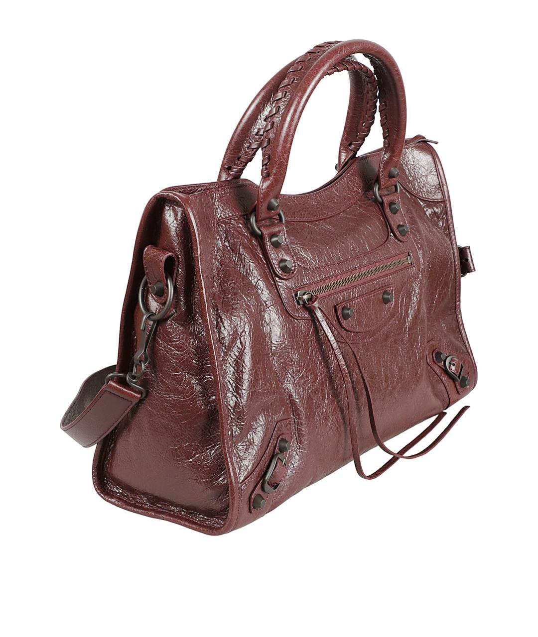 BALENCIAGA Бордовая кожаная сумка тоут, фото 3