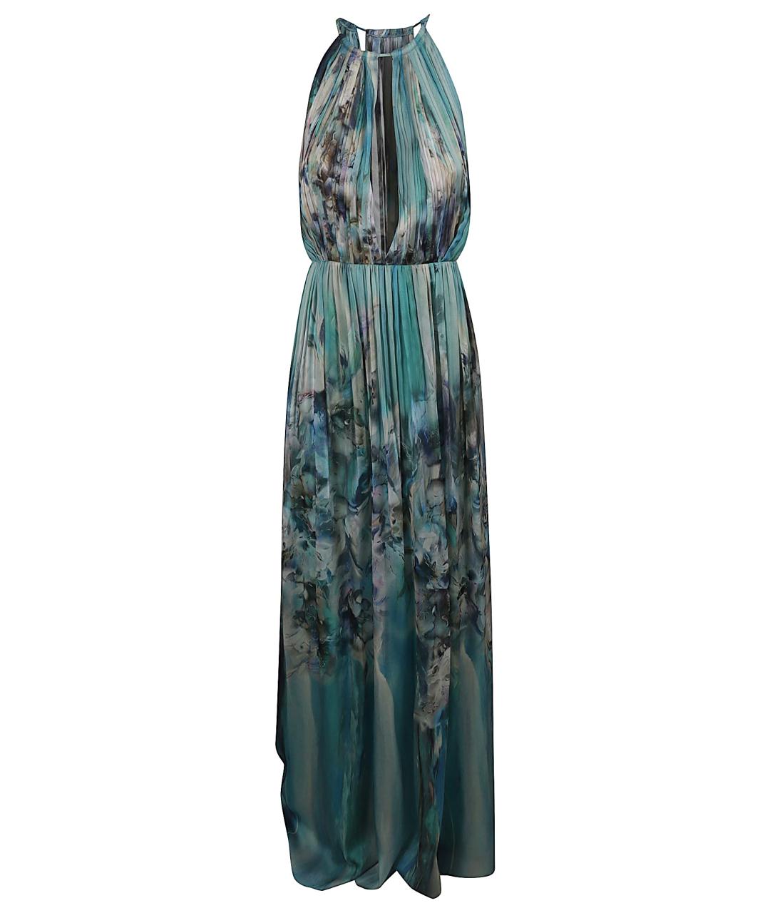 ALBERTA FERRETTI Бирюзовое шелковое коктейльное платье, фото 1