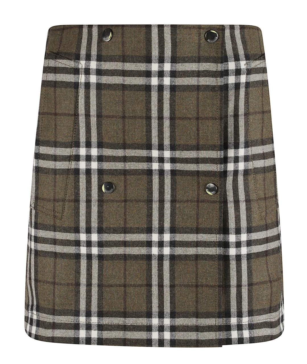 BURBERRY Хаки шерстяная юбка мини, фото 1