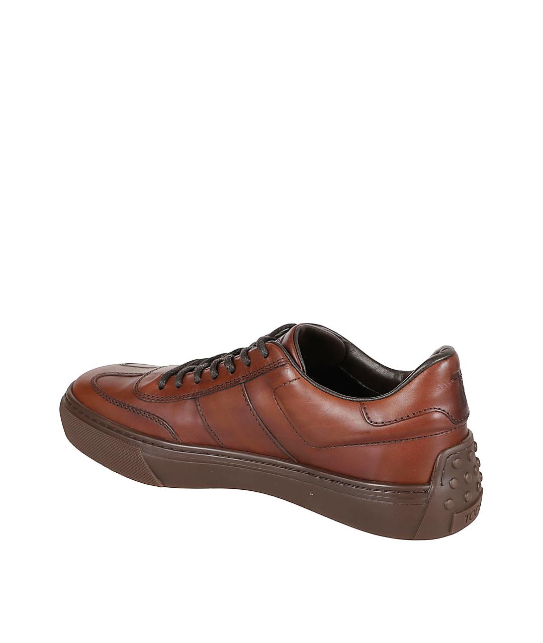 TOD'S Коричневые кожаные низкие кроссовки / кеды, фото 3