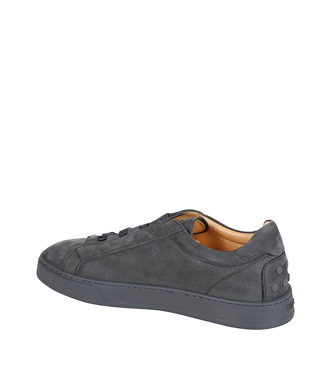 TOD'S Антрацитовые кожаные низкие кроссовки / кеды, фото 3