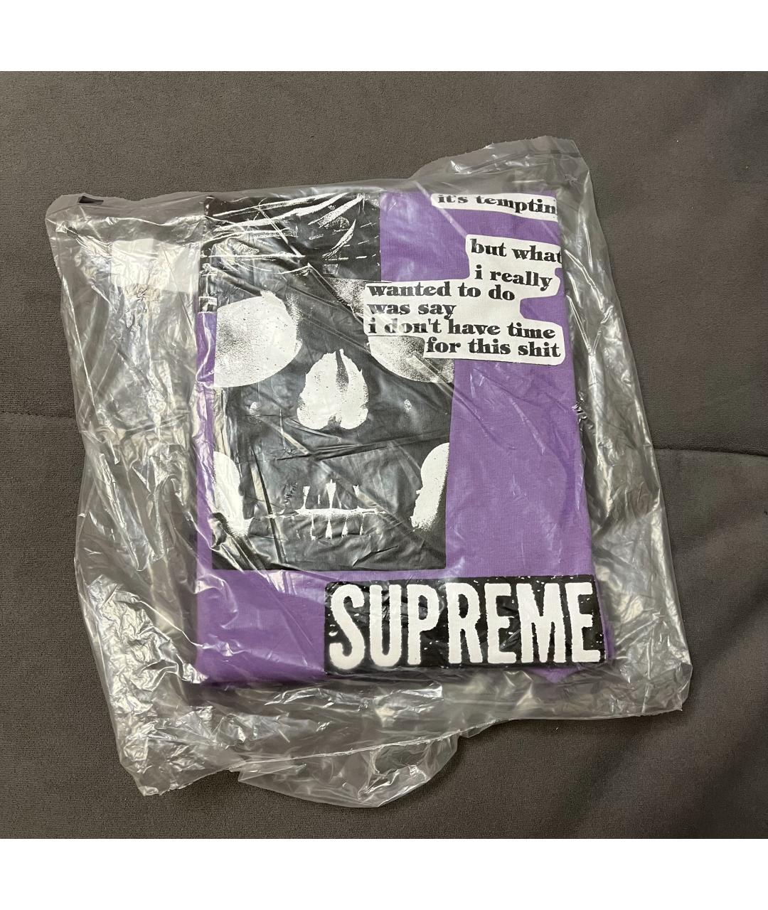 SUPREME Фиолетовая хлопковая футболка, фото 4
