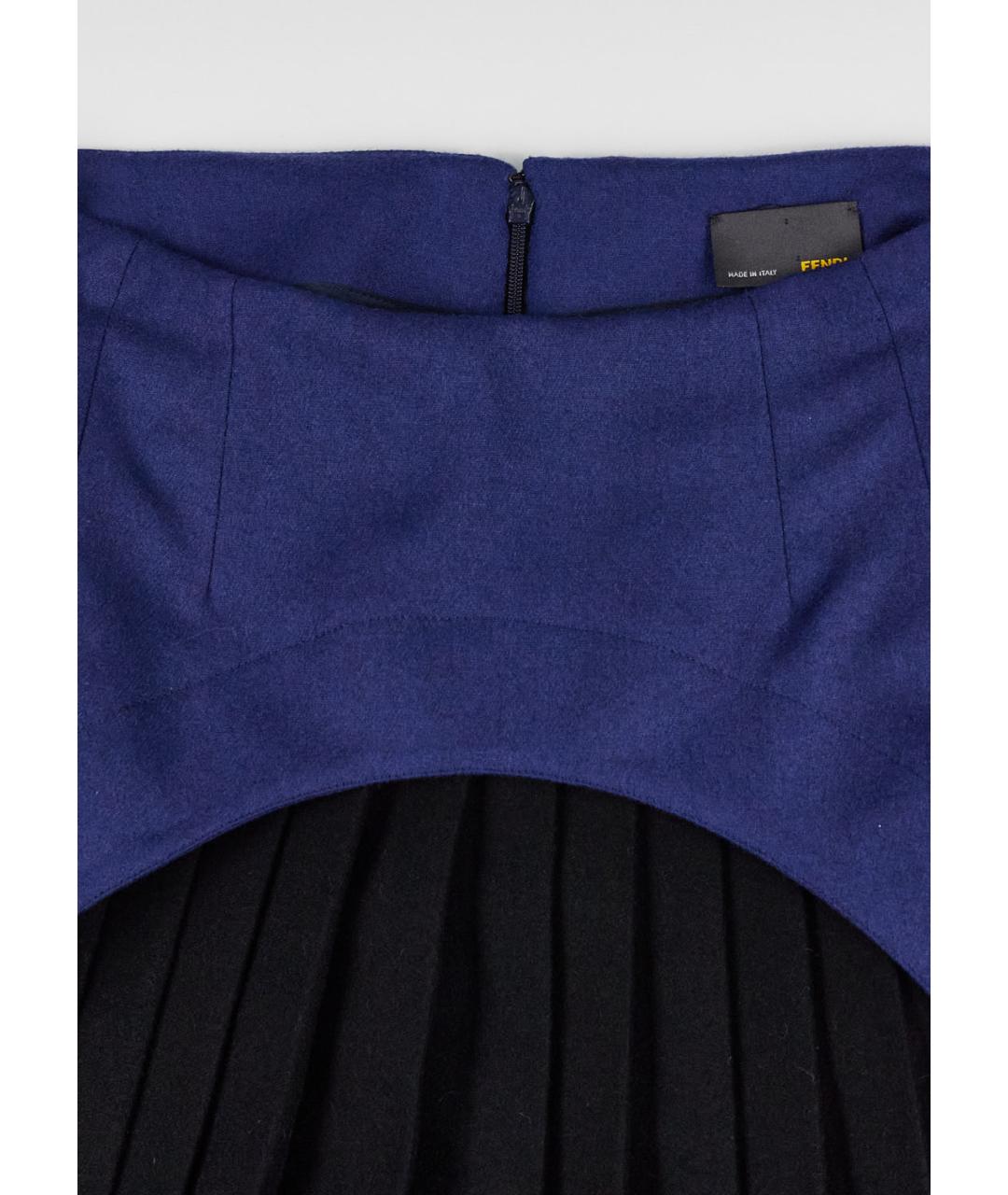 FENDI Синяя шерстяная юбка мини, фото 4
