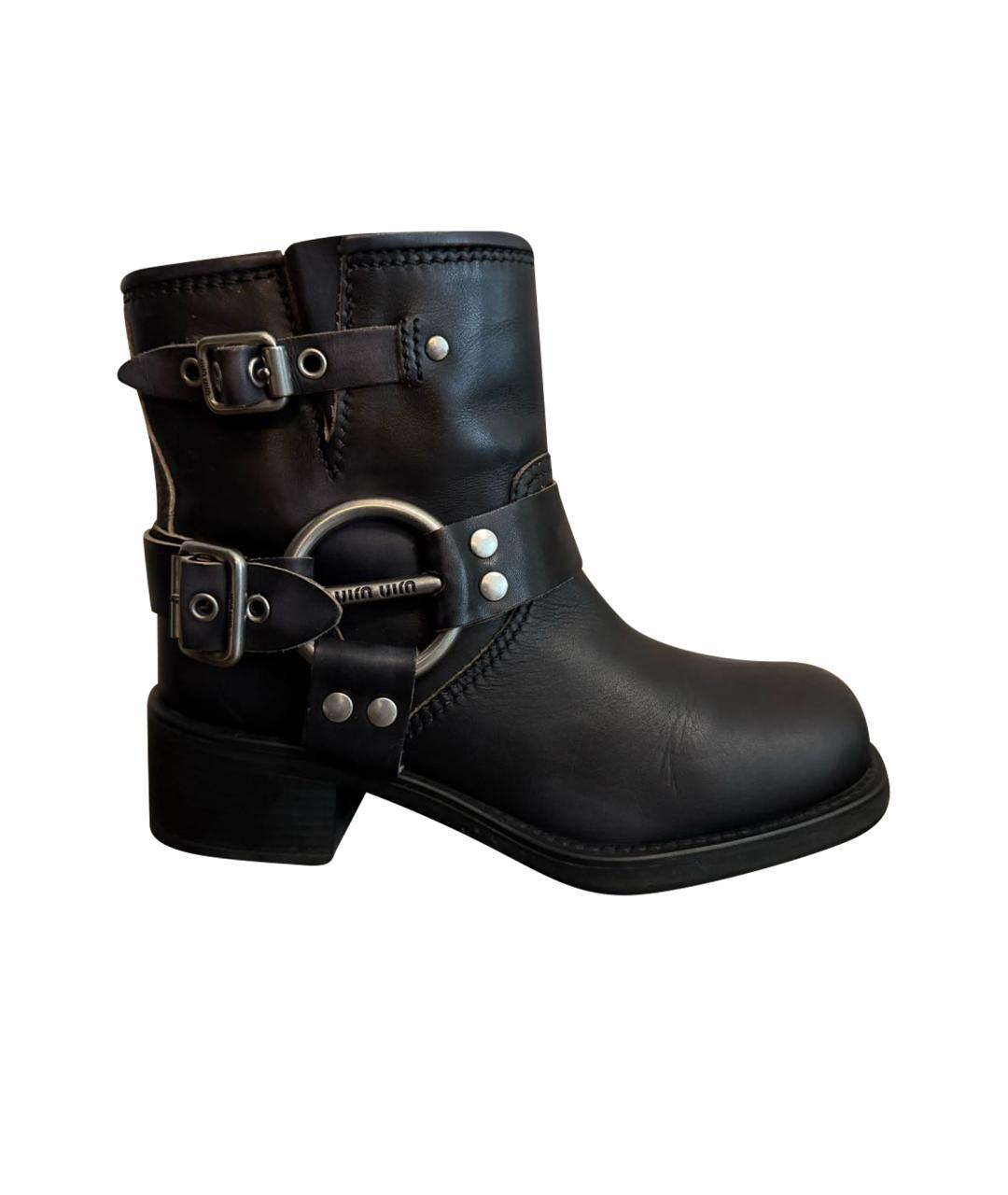MIU MIU Черные кожаные полусапоги, фото 1