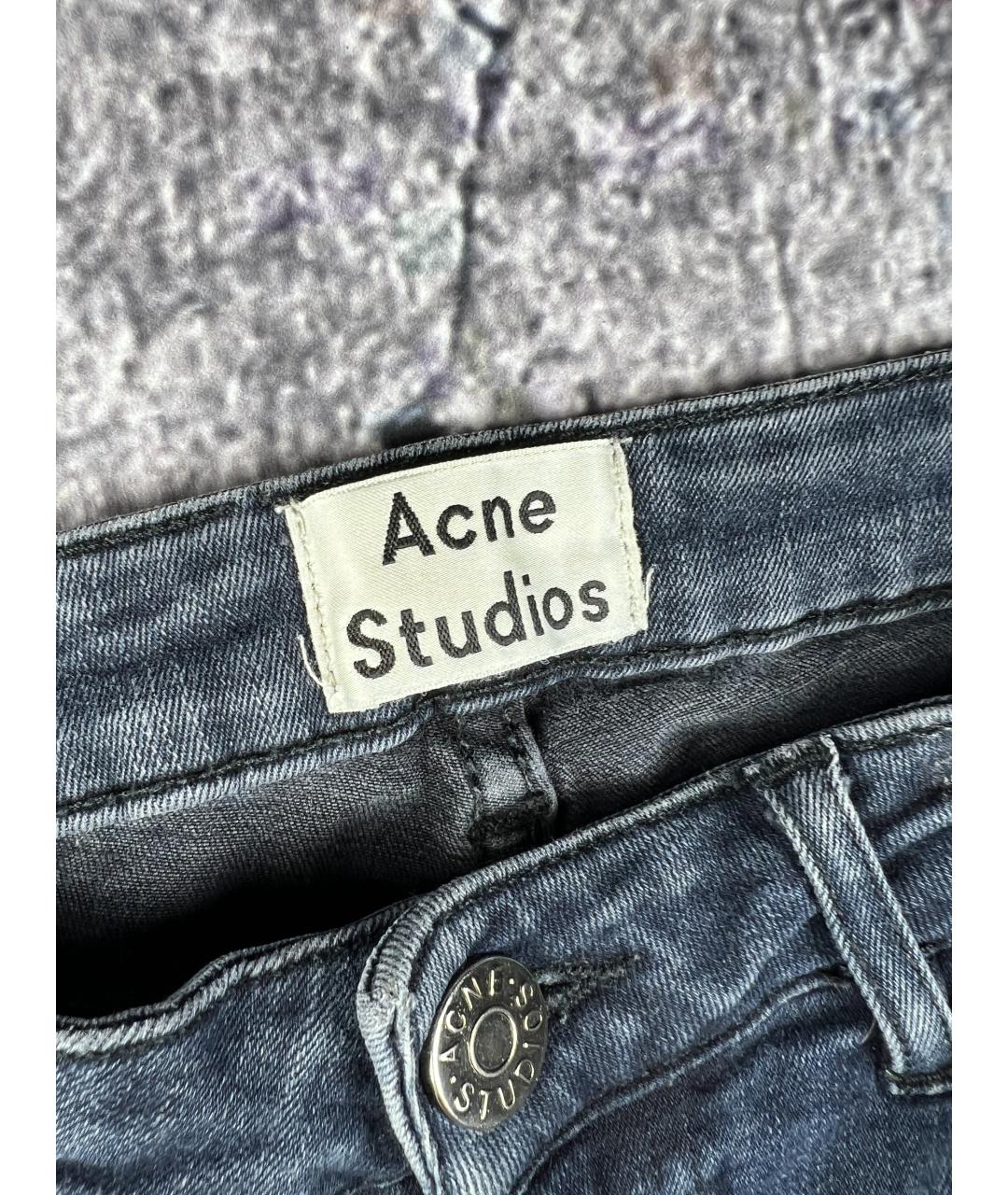 ACNE STUDIOS Темно-синие хлопко-эластановые джинсы слим, фото 3