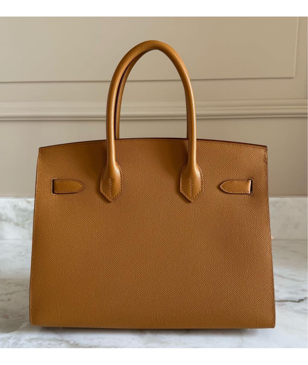 HERMES Горчичная кожаная сумка с короткими ручками, фото 3