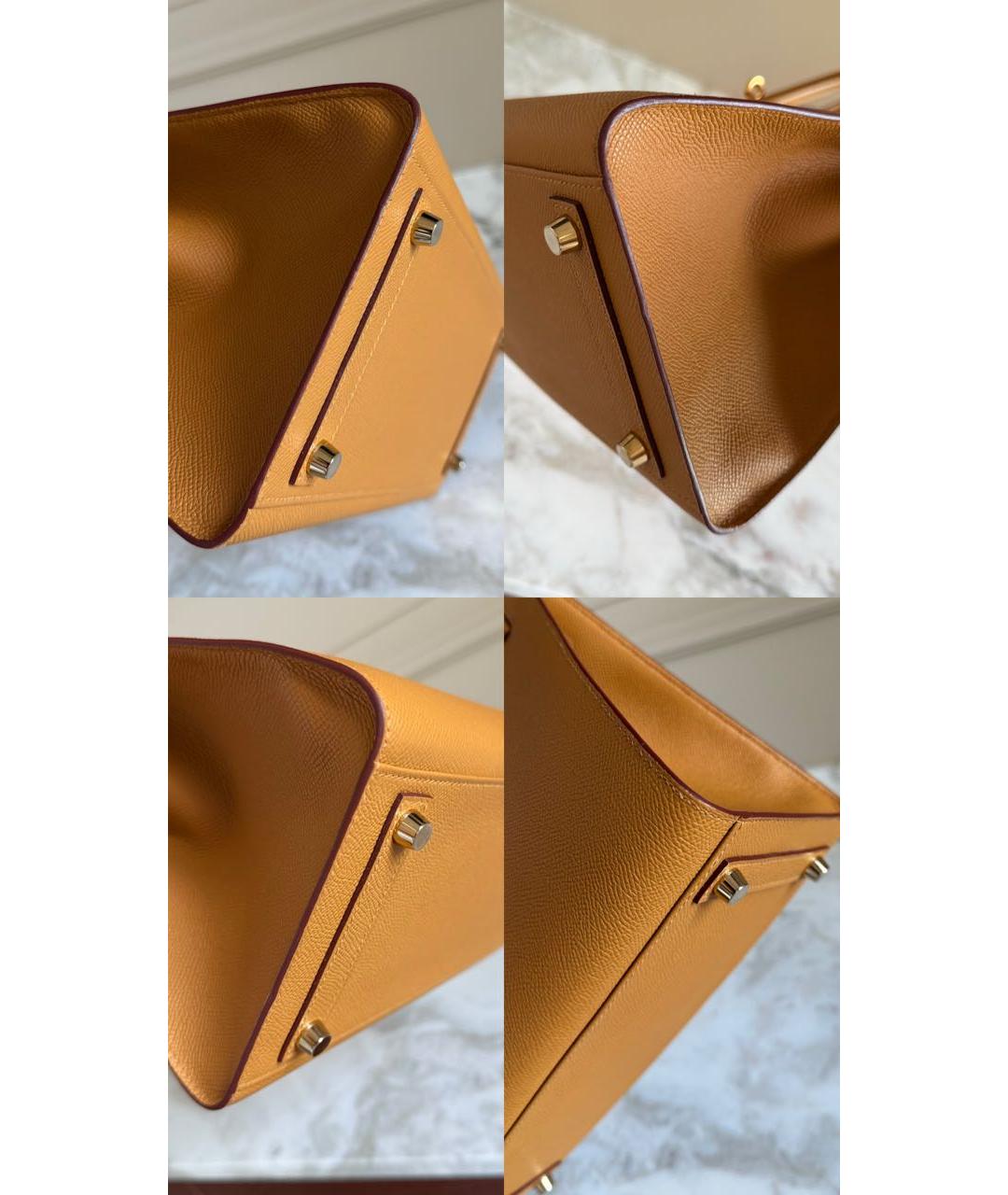 HERMES Горчичная кожаная сумка с короткими ручками, фото 5